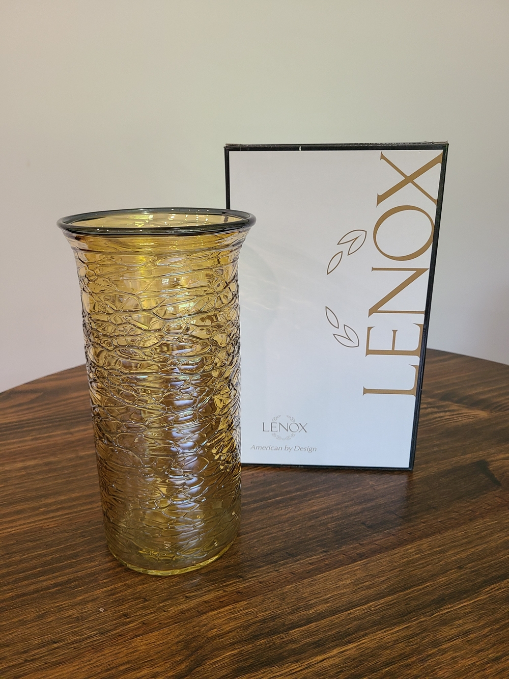 Lenox Amber Textured Glass Decorative Vase with Dark Rim